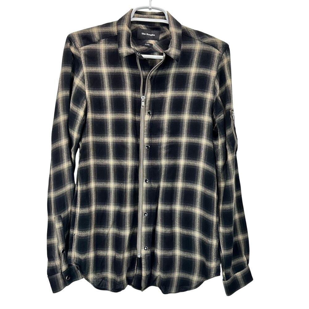 The Kooples Plaid Shirt Zipper and Snap Closure Black Cream XS
